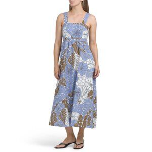 SPIGHE DI LINO Brown Multi Made In Italy Linen Blend Abstract Print Midi Dress